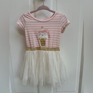 NWOT Young Hearts 12M Pink & White Stripe Ice Cream Tulle Short Sleeve Dress